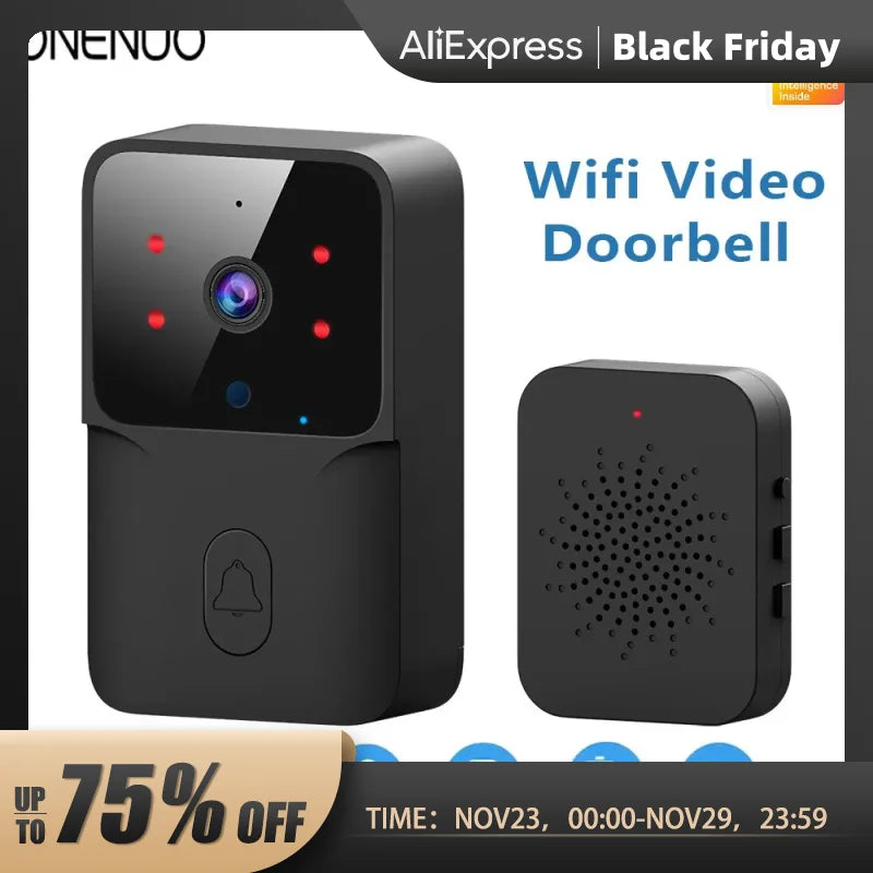 ONENUO WiFi Doorbell Home Tuya WiFi Wireless Doorbell DC AC Battery Powered Camera Bell with Alexa Google Doorbell Camera