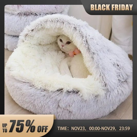 Soft Plush Round Cat Bed Pet Mattress Warm Comfortable Basket Cat Dog 2 in 1 Sleeping Bag Nest for Small Dogs