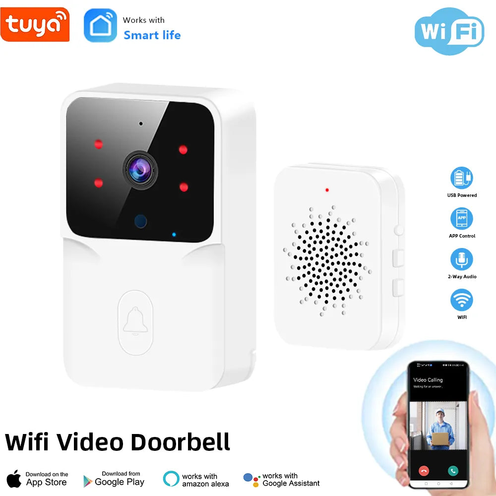 Tuya WiFi Video Doorbell Wireless HD Camera PIR Motion Detection IR Alarm Security Smart Home Door Bell WiFi Intercom for Home