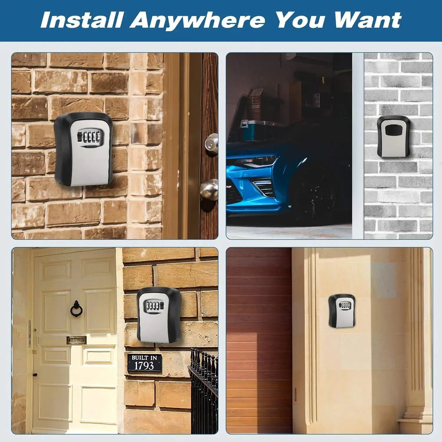 Large Key Lock Box Resettable Combination Wall Mount Lockbox Waterproof Security Box Indoor and Outdoor Use